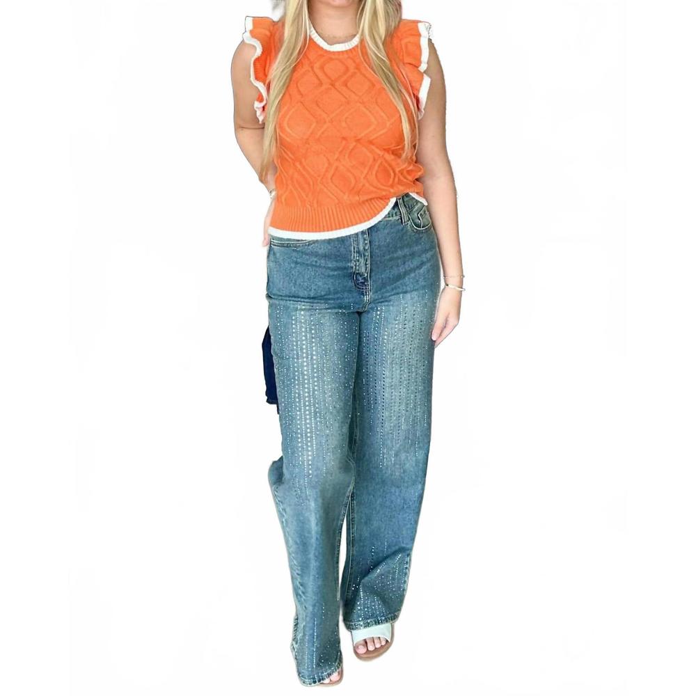 NEW ORIGINAL USA square rhinestone lines embellished high rise ultra wide leg je